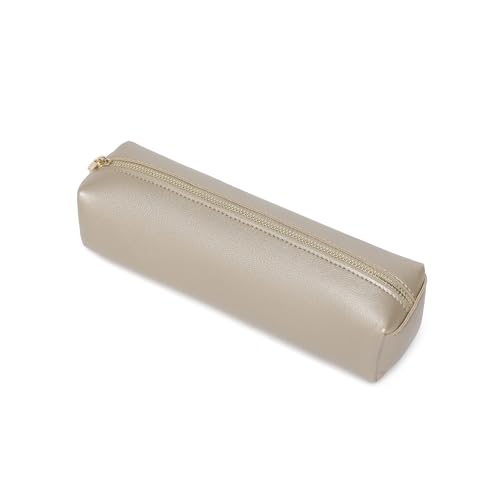 Image of Pencil Case Small Zipper Pen Pouch for School Office Art Supplies Stationery Organizer Bag for Pens Markers(Pearl White Tea /Faux Leather)
