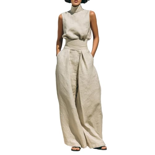 Set Lin 2 Pièces pour Femme en Coton et Lin Mélange Haut de Gamme