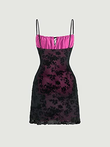 Verdusa Women's Floral Print Mesh Tie Front Square Neck Bodycon Cami Dress2