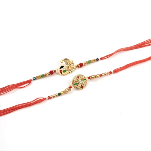 Image of Traditional Handmade Beaded Rakhi For Raksha Bandhan| Hand Bracelet For Brother| Wrist Band For Bhaiya & Bhabhi | Trendy Combination Designs Protective Thread Combo-Set Of 2