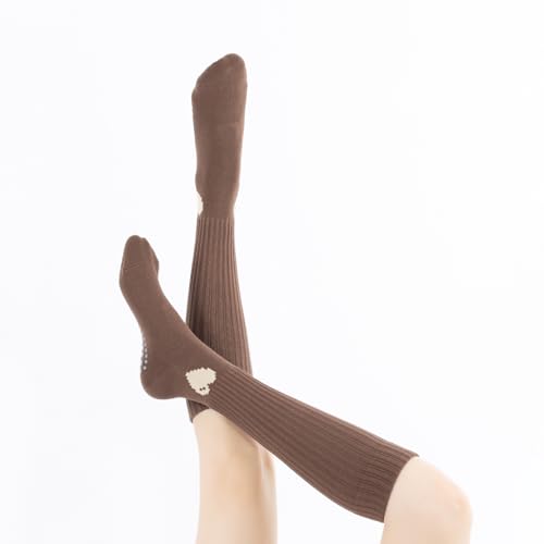 Image of Verdancy Yoga Pilates Socks with Grips for Women Ribbed Knee Highs Non Slip Cushioned Over the Calf Socks for Barre Ballet