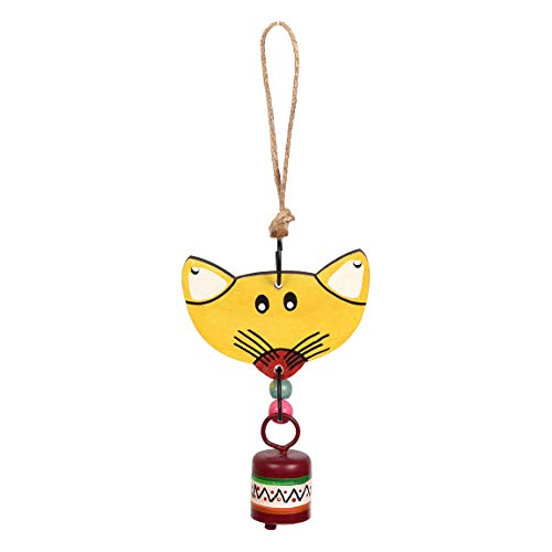 Image of Aakriti Art Creations Handpainted Yellow Wind Chime | Handmade Wooden & Metal Wind Chime | Matte Decorative Wind Chimes for Balcony, Garden & Home, Living Room & Gifting