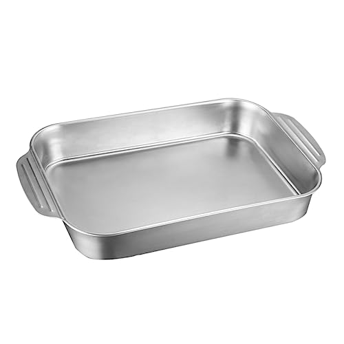 WEKADRIN Bandeja para Asar Pescado Inoxidable con Doble Asa Resistencia Alta Temperatura para Horno Microondas y Vaporera Capacidad para Personas Cocina y Profesional