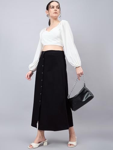 Image of Style Quotient Women Black A-Line Maxi Denim Skirt