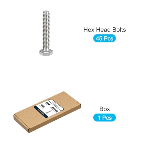 Image of METALLIXITY Hex Head Bolts (1 /4-20 x 1-1 /4 inch) 45Pcs, 304 Stainless Steel 18-8, Fully Threaded, External Hex Drive, Plain Finish, Hex Head Screw Bolt, Silver