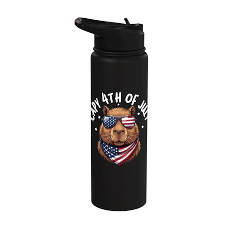 Capybara American Flag Sunglasses 4th Of July Patriotic Cute Stainless Steel Insulated Water Bottle