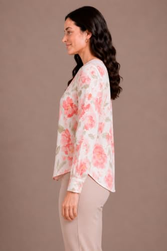 Image of Mirana Women's Full Sleeve Solid Top | Round Neck Pleated Front Regular Fit Office Casual Blouse with Button Cuffs