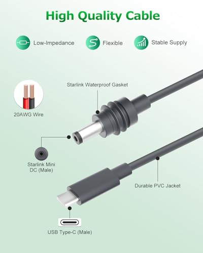 Cable Starlink Mini USB C a CC de 75 pies y alimentación de 100W 3