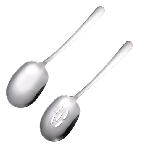 PRETYZOOM Professional Stainless Steel Spoons Slotted Serving Utensils for Restaurant Hotel Home Kitchen