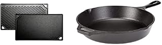 Lodge LDP3 42.55 x 24.13 cm / 16.75 x 9.5 inch Pre-Seasoned Cast Iron Rectangular Reversible Grill / Griddle, Black & L10SK3CN 30.48 cm/12 inch Pre-Seasoned Cast Iron Round Skillet/Frying Pan, Black
