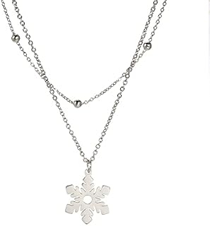 LIKGREAT Snowflake Necklaces for Women Girls Winter Snow Pendant Choker Necklace Stainless Steel Jewellery Gifts for Christmas New Year Anniversary