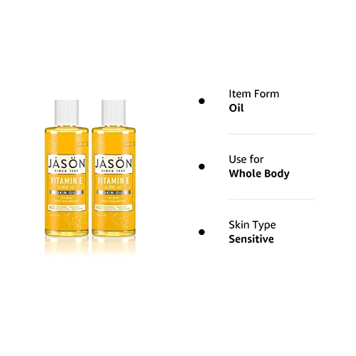 Jason Naturals Vitamin E 5000 Iu Skin Oil (Pack Of 2) With Sunflower Oil, Safflower, Rice, Avocado, Sweet Almond, Apricot And Wheat, 4 Oz. Each #TOP3