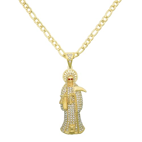 Santa Muerte Pendant Necklace Trendy Layering Plated 14k Gold Chain for Man Women Gold Jewelry Gifts (Gold)