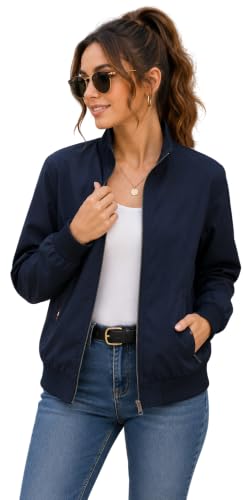 Image of Tagas Women's Casual Bomber Jacket | Lightweight Zip-Up Jacket with Pockets | Full Sleeve Solid Color Outerwear for Winter, Travel & Daily Wear|oversized jecket|