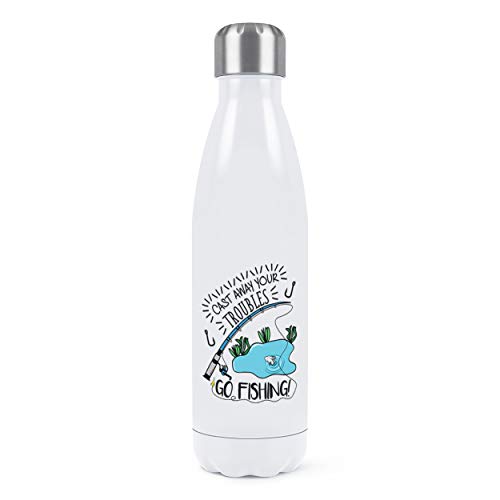 Pieza Moldeada Lejos Tu Problemas Go Pesca Doble Pared Agua Botella Aislado Acero Inoxidable SPORTS Bebidas 500ml Blanco