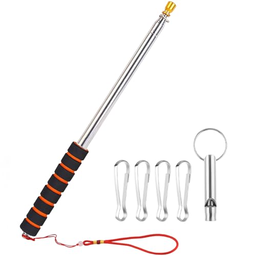 OMIGA Mastil Bandera Exterior Acero Inoxidable Palo Bandera Extensible 3m Mastil Bander con Agarre Antideslizante Clip y Plegable Porra Telescópica para Camping Guía de Viaje Festivales