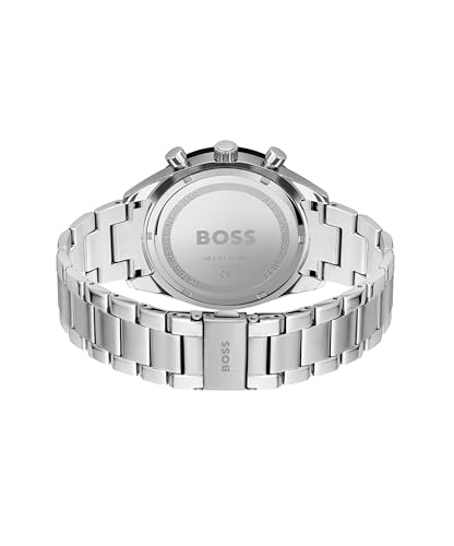 Image of Hugo Boss Stainless Steel Santiago Analog Black Dial Men Watch-1513862, Silver Band