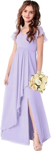 Clothfun Chiffon Flower Girl Dresses Short Sleeve Junior Bridesmaid Dress A Line First Confirmation Dress CY2533
