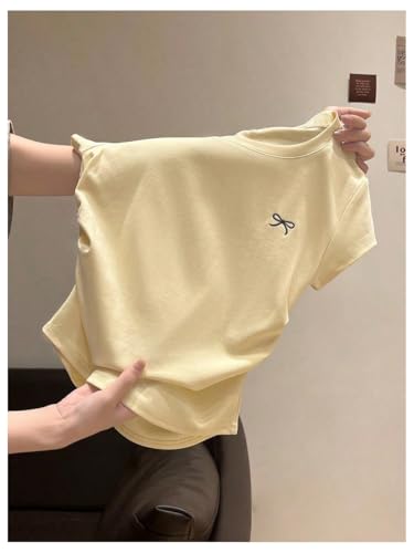 Verdusa Girl's Bowknot Basic T Shirts Short Sleeve Ruched Summer Y2k Going Out Tops4