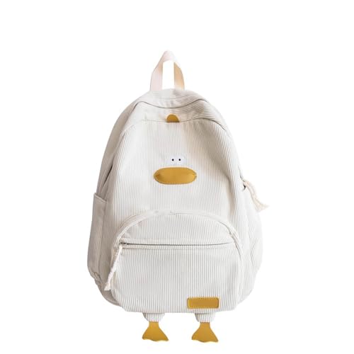 Novelty Duck Backpack, Large Capacity Cute Corduroy Aesthetic Goose Backpack for Women (White)