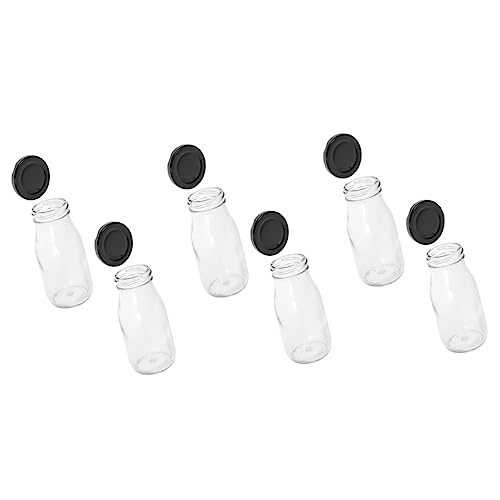 CLISPEED 6 Piezas Botella De Leche De Vidrio Hermético Largo Botella Reutilizable Contenedor De Leche Antiguo Para Refrigerador Portátil Ultravioleta Botellas De Jugo Con Gorras Aleación