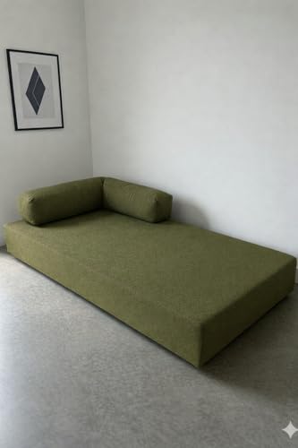Image of Premium Boucle Fabric Sofa Cum Bed | Foldable Floor Sofa with Backrest | Convertible Single Bed | Space-Saving Furniture for Living Room & Bedroom,Olive Green
