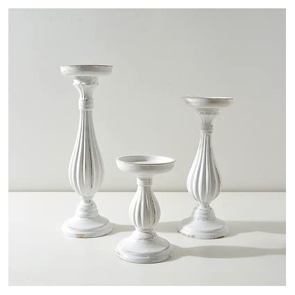 Kerzenhalter aus Holz (3 Stück) - Kerzenhalter für Stumpenkerzen, nimmt alte römische dekorative Linien an, handgeschnitzte dekorative Kerzenhalter für Wohnzimmer, Tischdekoration (weiß) Cover