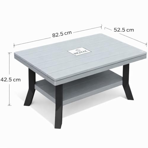 Image of Royal Multipurpose Plastic Coffee Table with Storage Shelf | Ash Grey | Premium Wood Texture Finish | Comfortable Living Room, Bedroom & Balcony Table | Dimensions: 82.5 x 52.5 x 42.5 CM