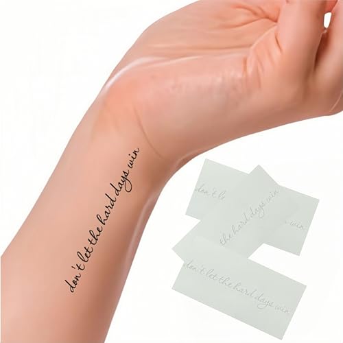 'Don't Let The Hard Days Win' Tattoo Stickers - 3 Pack Inspirational Temporary Tattoos (3'x1.5') - Motivational Quote Fake Tattoos for Women & Men - Waterproof & Long-Lasting
