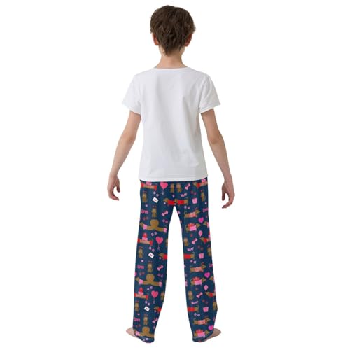 Dachshund Dog Love Heart Print Boys Long Pants Soft Trousers Elastic Waist Kids Lounge Bottoms with Pockets S-XL3