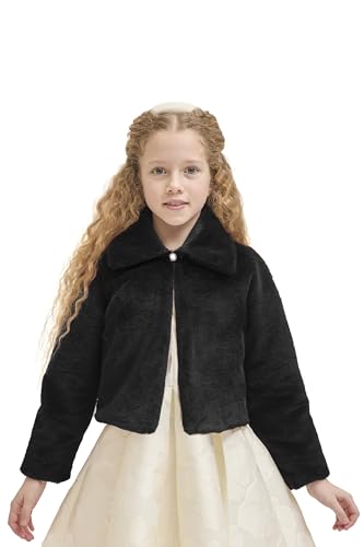Lilax Girls Faux Fur Button Closure Cozy Dress Coat (6 Years, Black)