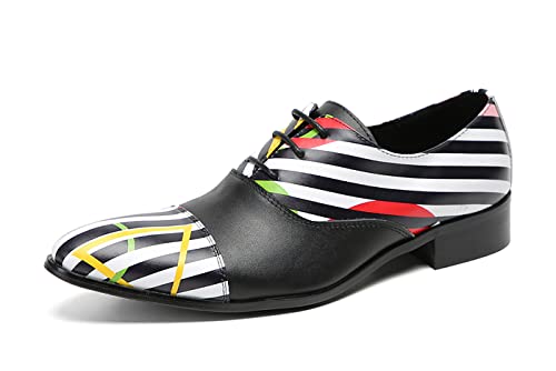Santimon Men's Oxfords Dress Casual Leather Formal Business Shoes Fashion Striped Pattern Western Walking Shoes for Men