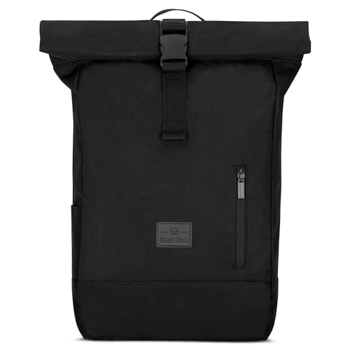 JOHNNY URBAN Mochila Mujer Hombre Negro - Robin Medium - Roll Top Grande para Escolar, Universidad, Trabajo - Compartimento para Portátil - Impermeable