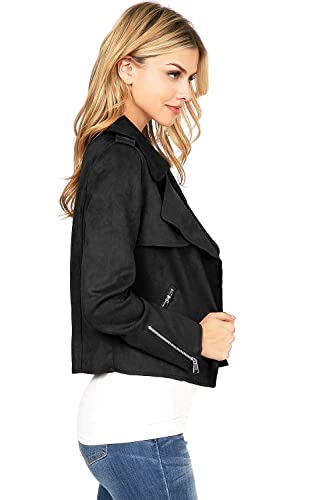 Haute Monde Women's Juniors Casual Faux Suede Moto Jacket (Small, Black)2