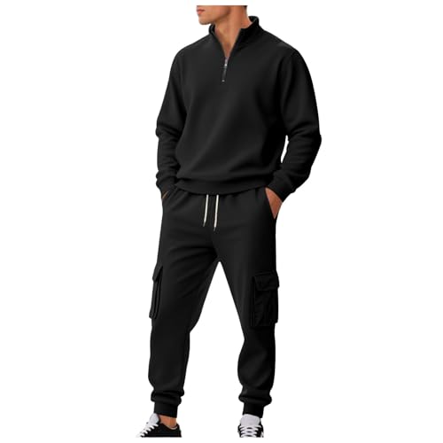 ジャージ メンズ 上下セット スウェット 2点セット 裏起毛 トレーナー 厚手 防寒 トップス 無地 ゆったり セットアップ ジッパー 暖かい トラックスーツ あたたかい スウェットパンツ カジュアル 普段着 春秋冬服(2XL,ブラック)