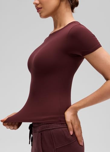Image of CRZ YOGA Softembrace High Neck T-Shirt | Workout, Ultra Soft, Tight Fit, Waist Length, Short Sleeve Tops for Women