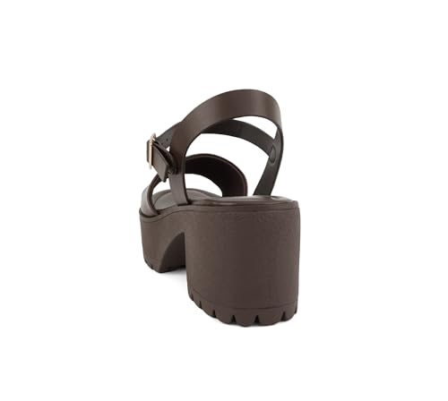 Image of Soda inchStacie inch ~ Women Open Toe Lug Sole Mid Block Heeled Sandals with Adjustable Ankle Strap