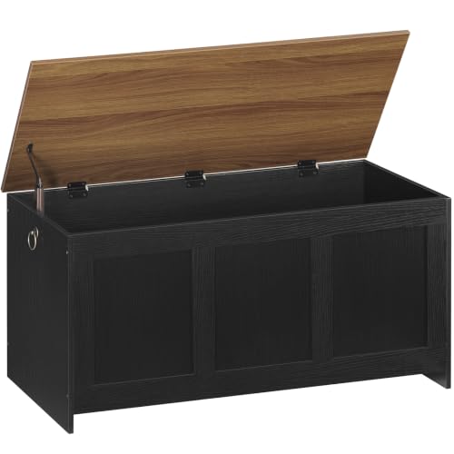 HOOBRO Storage Chest Wooden Storage Bench Wooden Storage Chest Trunk Blanket Storage Box Large Toy Chest Shoe Storages Bench 100 cm U-Shaped Opening Black and Walnut EBH141CW01G1