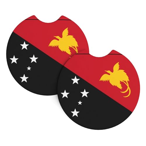 Lot de 2 dessous de verre antidérapants et imperméables avec motif drapeau de la Papouasie-Nouvelle-Guinée pour voiture, SUV, camion