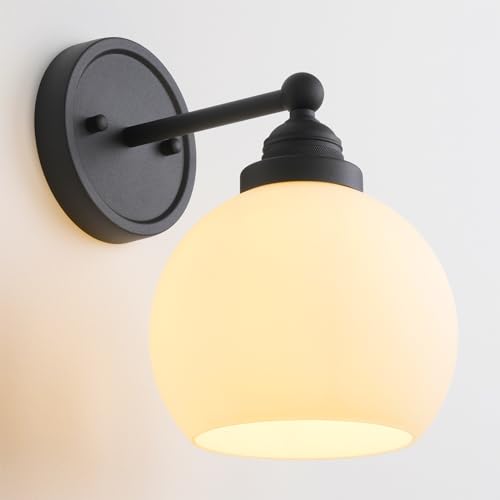 Image of Vintage Globe Glass Wall Sconce Light, Industrial Bathroom Vanity Lighting, Indoor Wall Mounted Lamp Fixture for Bedroom Living Room Hallway, Black, SC-LWT312B1