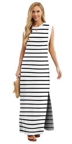 Image of GRECERELLE 2026 Women Year-Round Casual Round Neck Loose Split Wrinkle-Free Long Maxi Vacation Dress with Pockets (XXS-4XL)