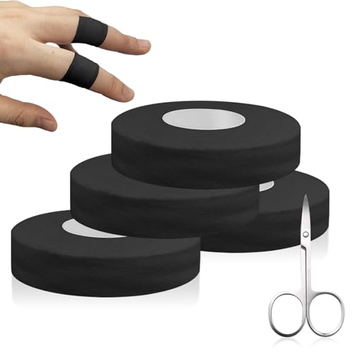 4 Rollos Negro Esparadrapo de Dedos con Adherencia Fuerte, Impermeable Esparadrapo Deportivo para Dedos, Cinta Adhesiva Deportiva, Esparadrapo Escalada, Búlder, Voleibol, Pesas(40cm)