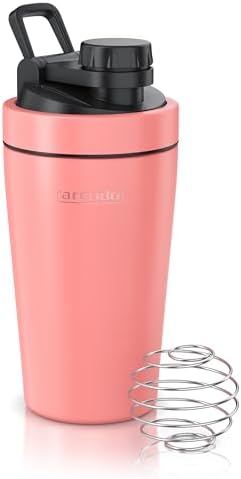 Arendo - Eiweiß Shaker Edelstahl 500ml, Protein Shaker mit Mixkugel, BPA frei, Mixbecher, Metall Premium Eiweißshaker, Tragegriff, Spülmaschinengeeignet, To Go für Yoga Fitness Spo