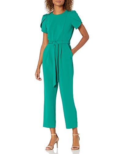 Calvin Klein Women's Cropped Jumpsuit with Tulip Sleeve, Meadow, 12