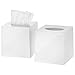 White Tissue Box Cover Square - Set of 2 Facial Cube Tissue Box Holder Case Dispenser for Bathroom Vanity Countertop, Bedroom Dresser, Office Desk or Night Stand Table