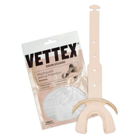 Vettex Double-Guard Adult-Size Mouthguard with Lip Protection, Adjustable Strap & Airflow (10 Mouth Guards, Flesh 25F) - High School and College Football & Contact Sports - Safe for Braces Cover