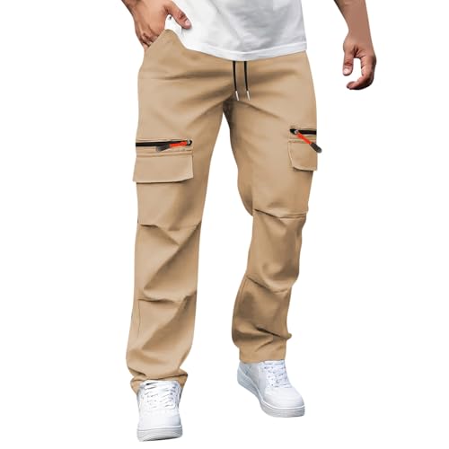Work Pants for Men Cargo Pants Casual Lightweight Elastic Waist Drawstring Tapered Pant with Pockets