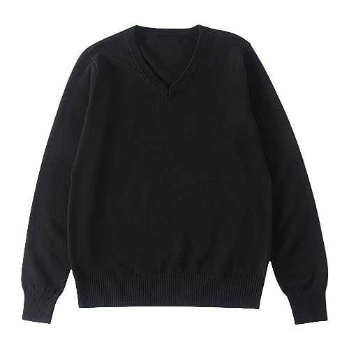 Girls Boys Uniform Basic Sweater Youth Kids Long Sleeve V-Neck Classic Soild Knit Pullover Casual Preppy Loose Fit Shirt