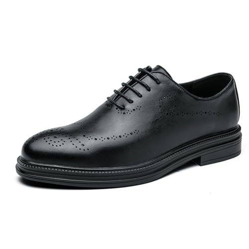 Men's Classic Platform Oxford Dress Shoes Formal Business Leather Lace Up Round Toe Low Top Block Heel Shoes