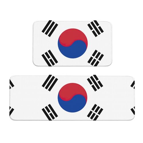 YQxwJL Flag of Republic of Korea Print Kitchen Rugs,Non Slip Kitchen Mat Set of 2, Comfort Standing...
